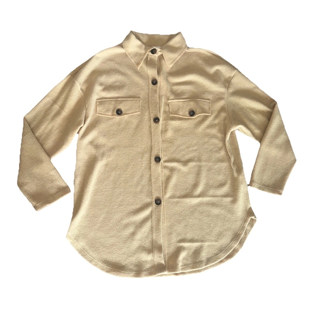 FIRST LOVE By LOVELYN Soft Flannel Button-Up Oversized Women's Small Mustard